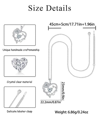 Rose Jewelry Gift Box With Heart Rose Mom Pendant Necklace