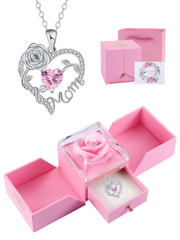 Rose Jewelry Gift Box With Heart Rose Mom Pendant Necklace